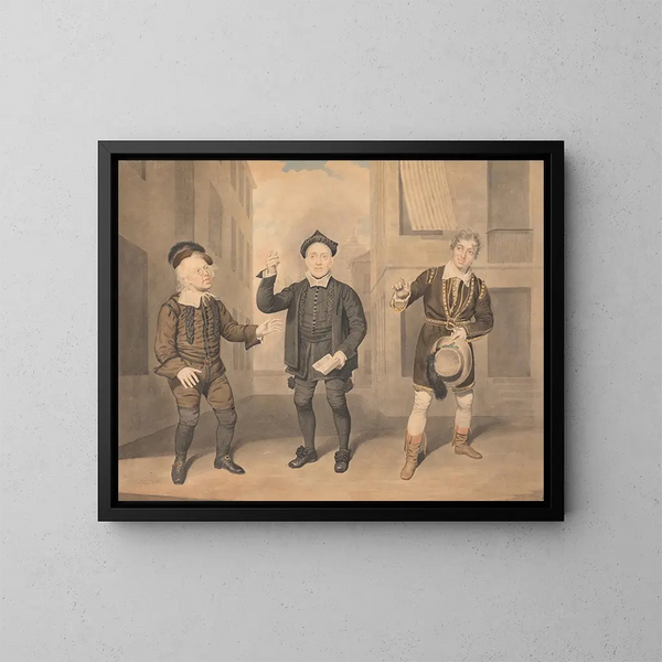 Eine Theaterszene mit drei Schauspielern - Samuel de Wilde — gerahmtes Bild an der Wand