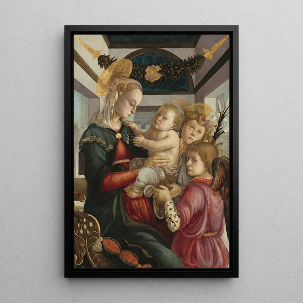 La Vierge à l'Enfant avec des anges - Sandro Botticelli — framed artwork on a wall