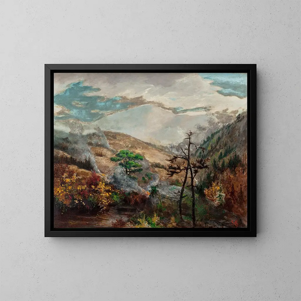 Großes rauchendes Gemälde der Berge bei Waynesville in den Bergen von North Carolina - Sarah Ann Freeman Clarke — gerahmtes Bild an der Wand