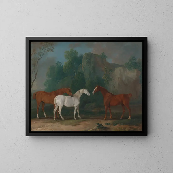 Drei Jäger in einer felsigen Landschaft - Sawrey Gilpin — gerahmtes Bild an der Wand
