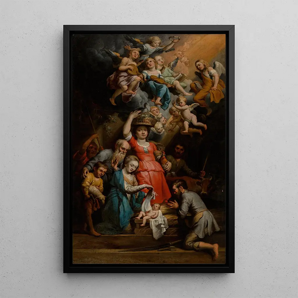 L'Adoration des bergers - School of Theodoor van Loon — framed artwork on a wall