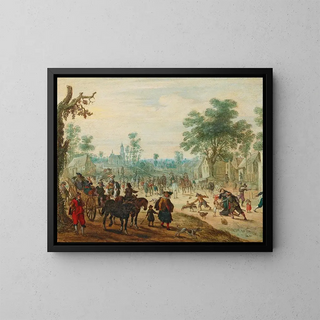 Sebastian Vrancx - A village with numerous figures on a road.webp