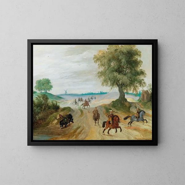 Soldaten auf Pferden in einer Landschaft - Sebastian Vrancx — gerahmtes Bild an der Wand