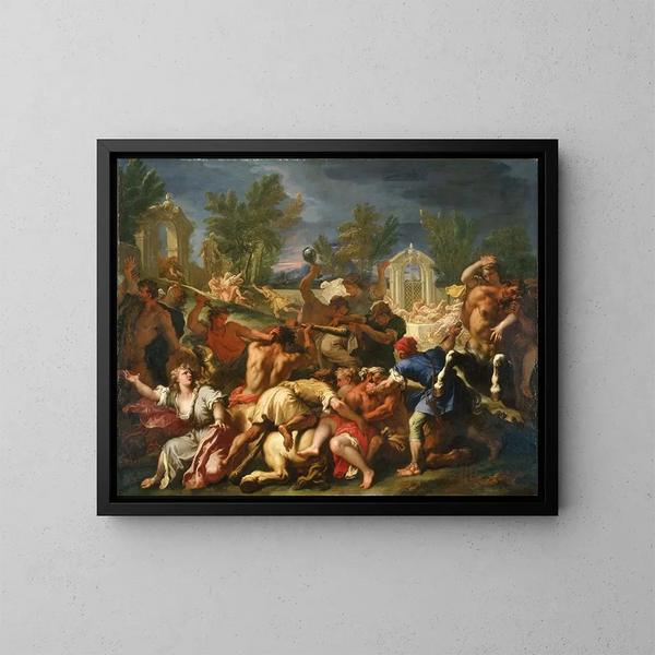 Die Schlacht der Lapithen und Zentauren - Sebastiano Ricci — gerahmtes Bild an der Wand