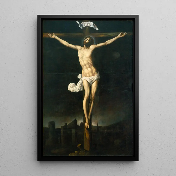 Christ on the Cross - Sebastián López de Arteaga — framed artwork on a wall