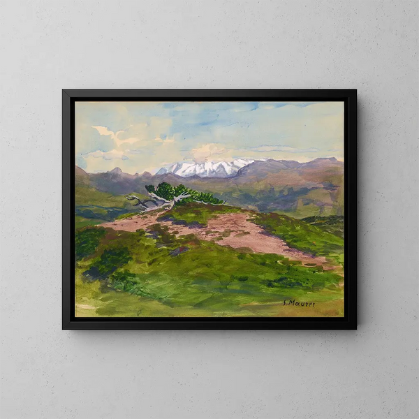 Sentier de montagne avec vue sur les Alpes de Zillertal - Serafin Maurer — gerahmtes Bild an der Wand