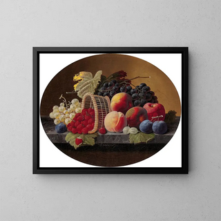 Severin Roesen - Still Life with Peaches Grapes and Basket of Strawberries.webp