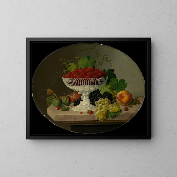 Naturmorte mit Erdbeeren in einer Schale - Severin Roesen — gerahmtes Bild an der Wand