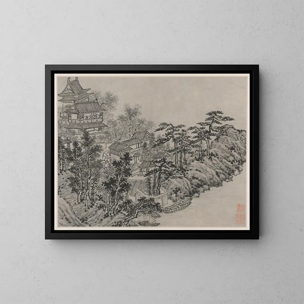 Pavillon des Wolkenkletterens der Zwölf Ansichten des Tigerbergs in Suzhou - Shen Zhou — gerahmtes Bild an der Wand
