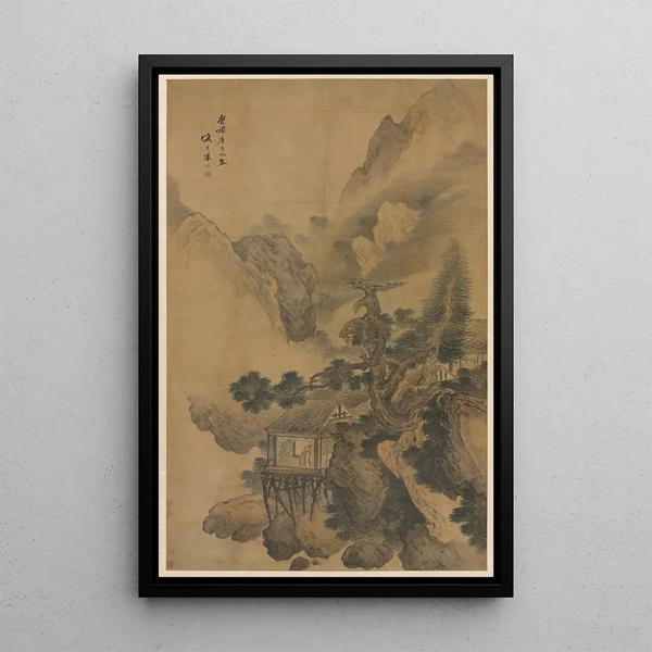 Retirement Solitaire overlooking a Misty Valley - Sheng Maoye — framed artwork on a wall