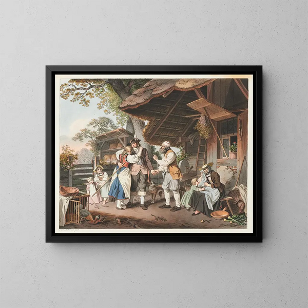 Abfahrt des Schweizer Soldaten - Sigmund Freudenberger — gerahmtes Bild an der Wand