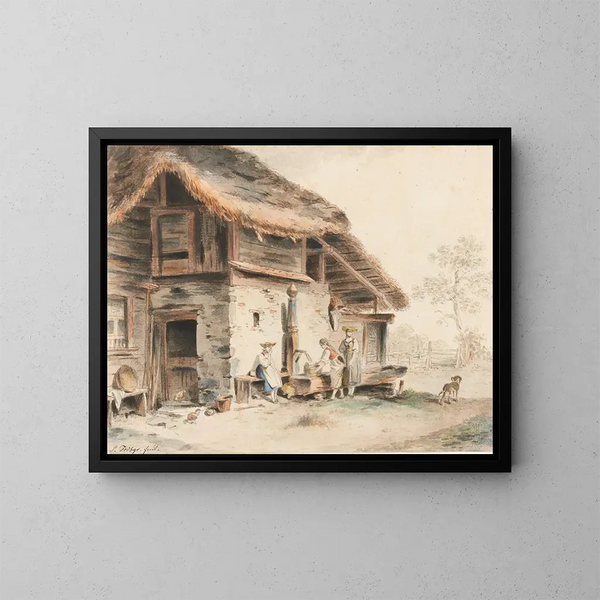 Szene vor einem Bauernhof - Sigmund Freudenberger — gerahmtes Bild an der Wand
