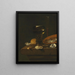 a painting of a wine glass carved with sweet and red wine in Venice, shaped with oysters in an overturned dish and bread on a ledge - Simon Luttichuys — framed artwork on a wall