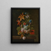 Tulips, roses, irises, and various flowers in a glass vase on a stone ledge - Simon Verelst — framed artwork on a wall