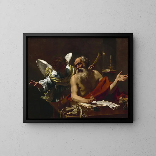 San Girolamo e l'angelo - Simon Vouet — quadro incorniciato alla parete