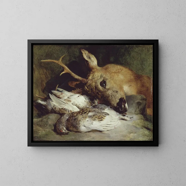 Tête de chevreuil et deux lagopèdes - Sir Edwin Henry Landseer — quadro incorniciato alla parete