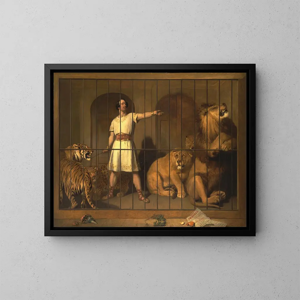 Ritratto di M. Van Amburgh come appariva con i suoi animali nei teatri londinesi - Sir Edwin Henry Landseer — quadro incorniciato alla parete