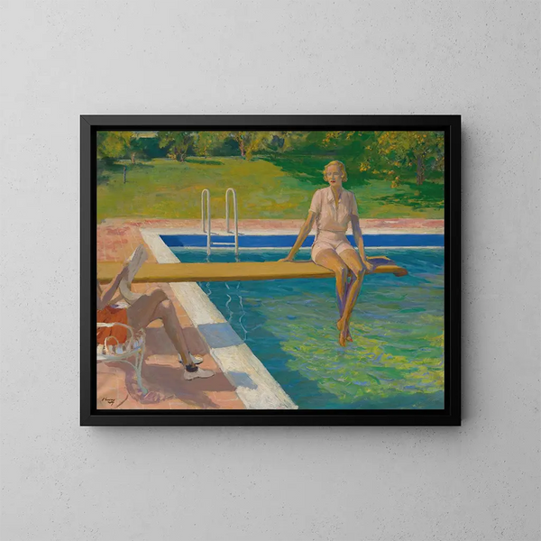 Die Viscountess von Castlerosse in Palm Springs - Sir John Lavery — gerahmtes Bild an der Wand