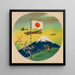 Soldati che salutano la bandiera nazionale con bambini mentre aerei da guerra passano vicino al Monte Fuji - Anonimo — quadro incorniciato alla parete