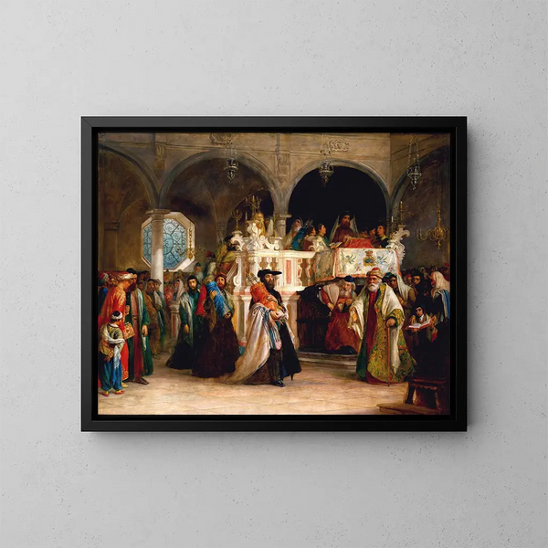 Die Feier der Freude am Gesetz in der Synagoge von Livorno in Italien - Solomon Alexander Hart — gerahmtes Bild an der Wand