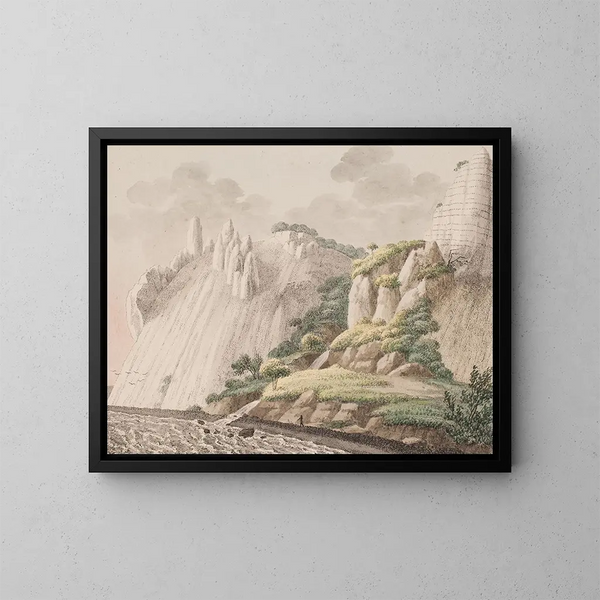 Die Partie der Kreideberge von Mns namens Sommerspiret gesehen vom Strand - Søren L. Lange — gerahmtes Bild an der Wand