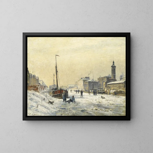 Der Bassin de la Villette im Winter - Stanislas Lépine — gerahmtes Bild an der Wand