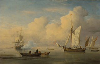 Studio Of Willem Van De Velde II - A galliot at anchor with two fishing boats close to the shore.webp