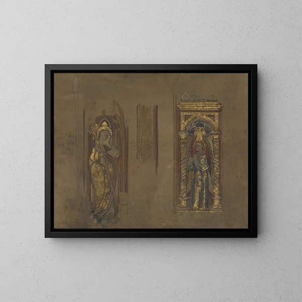 Heiliger mit Bischofsstab und Buch, Engel in einer Nische - Susanne Renate Granitsch — gerahmtes Bild an der Wand