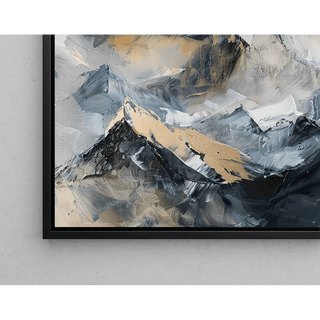 Tableau Abstrait – Élévation Minérale | Affiche Murale Montagne Stylisée aux Tons Neutres et Détails Dorés | Déco Élégante pour Salon ou Bureau Moderne