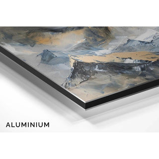 Tableau Abstrait – Élévation Minérale | Affiche Murale Montagne Stylisée aux Tons Neutres et Détails Dorés | Déco Élégante pour Salon ou Bureau Moderne