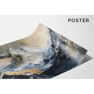 Tableau Abstrait – Élévation Minérale | Affiche Murale Montagne Stylisée aux Tons Neutres et Détails Dorés | Déco Élégante pour Salon ou Bureau Moderne