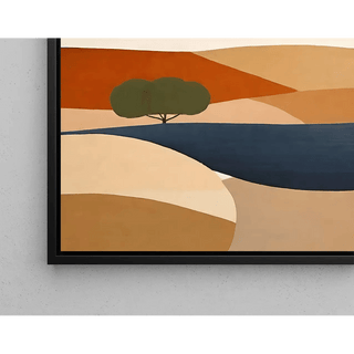 Tableau Coloré – Soleil d’Argile | Affiche Paysage Stylisé Terre Cuite et Tons Naturels | Déco Bohème pour Salon ou Chambre