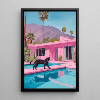 Tableau Panthère Noire et Villa Rose - Évasion Moderne