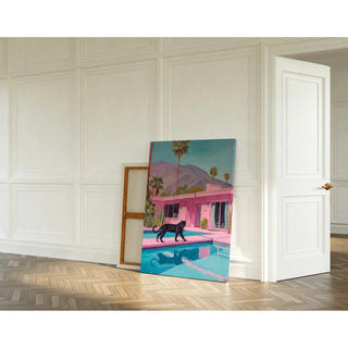 Tableau Panthère Noire et Villa Rose - Évasion Moderne