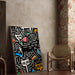 Pop Art-Gemälde – Stylisierte Katzen | Poster Bunte Stadtansicht im Stil von Keith Haring