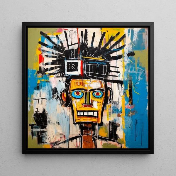 Tableau Street Art – Visage Mécanique de la Rue | Affiche Murale Pop Art Style Basquiat | Déco Urbaine Colorée pour Intérieur Moderne