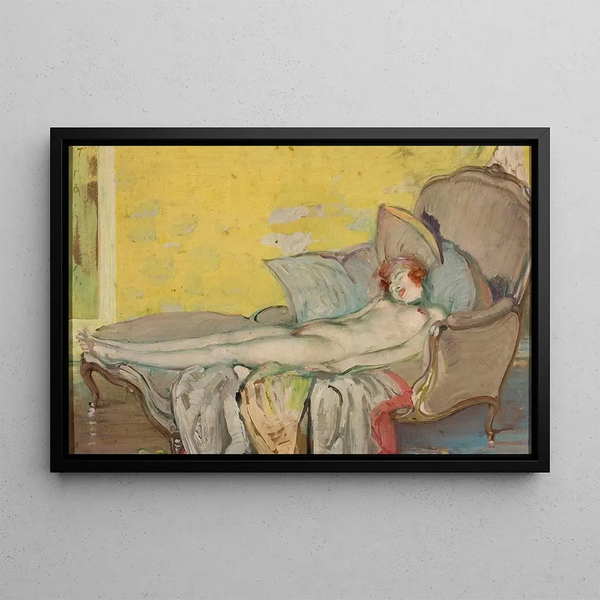 Nacktes Mädchen auf Sofa - Tadeusz Makowski — gerahmtes Bild an der Wand