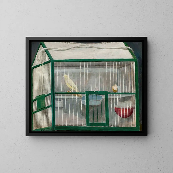Käfig mit einem Kanarienvogel - Tadeusz Makowski — gerahmtes Bild an der Wand