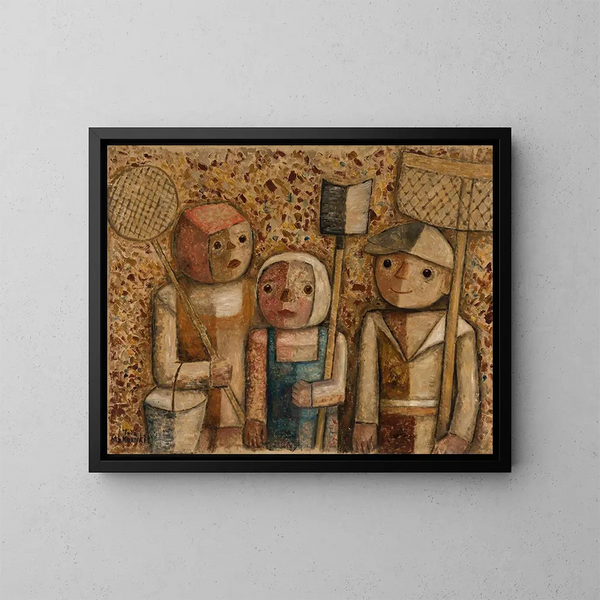 dei bambini che vanno a pescare - Tadeusz Makowski — quadro incorniciato alla parete