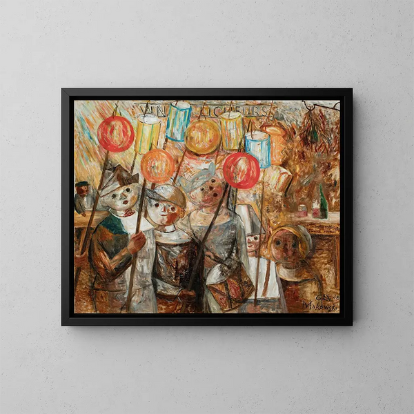 Bambini con torce - Tadeusz Makowski — quadro incorniciato alla parete
