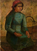 Mädchen in grünem Kleid mit Korb - Tadeusz Makowski — Ansicht des Kunstwerks
