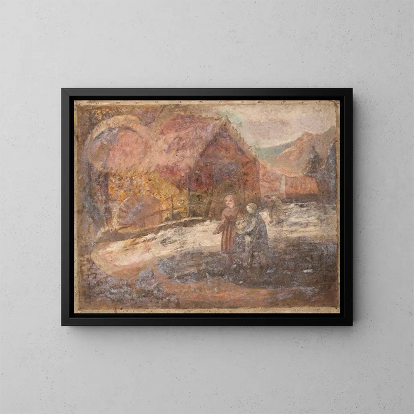 Due bambine su sfondo paesaggistico - Tadeusz Makowski — quadro incorniciato alla parete