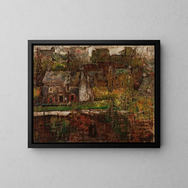 Vista della città sul bordo dell'acqua - Tadeusz Makowski — quadro incorniciato alla parete