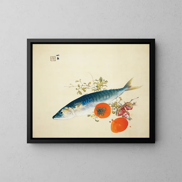 L Herbst nährt die Fische und reift die wilden Früchte - Takeuchi Seihō — gerahmtes Bild an der Wand