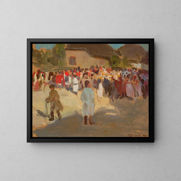 Im Dorf am Sonntag - Teodor Ziomek — gerahmtes Bild an der Wand