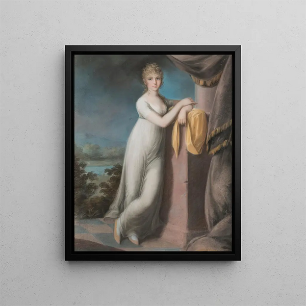 Teodoro Matteini - Portrait of a young lady leaning against a pedestal a landscape beyond.webp