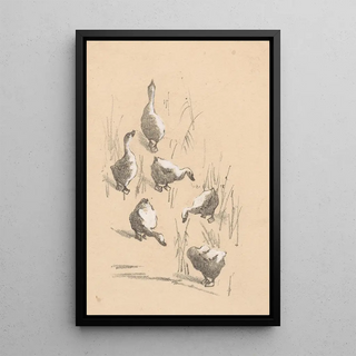 Theo van Hoytema - Wenskaart met zes ganzen.webp