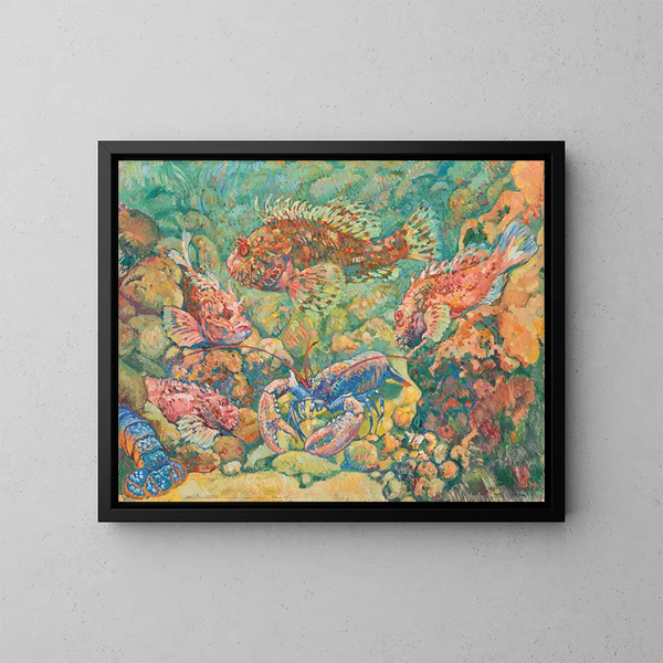 Rascasses und Hummer in einem Aquarium - Theo van Rysselberghe — gerahmtes Bild an der Wand
