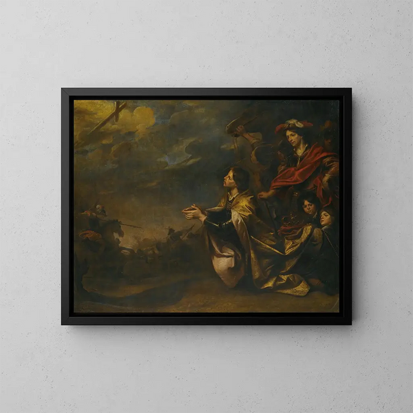 Die Vision des Kreuzes des Kaisers Konstantin vor der Schlacht am Milvius-Brücke - Theodoor Boeyermans — gerahmtes Bild an der Wand