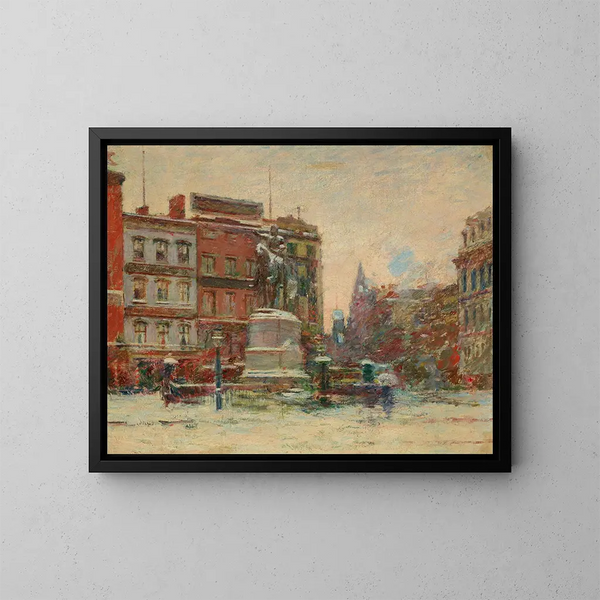 Monument de Washington à Union Square en hiver - Theodore Robinson — gerahmtes Bild an der Wand